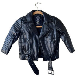 JORDAN CRAIG KIDS Biker Vegan Leather Moto Jacket Black Belted Girls Size 5